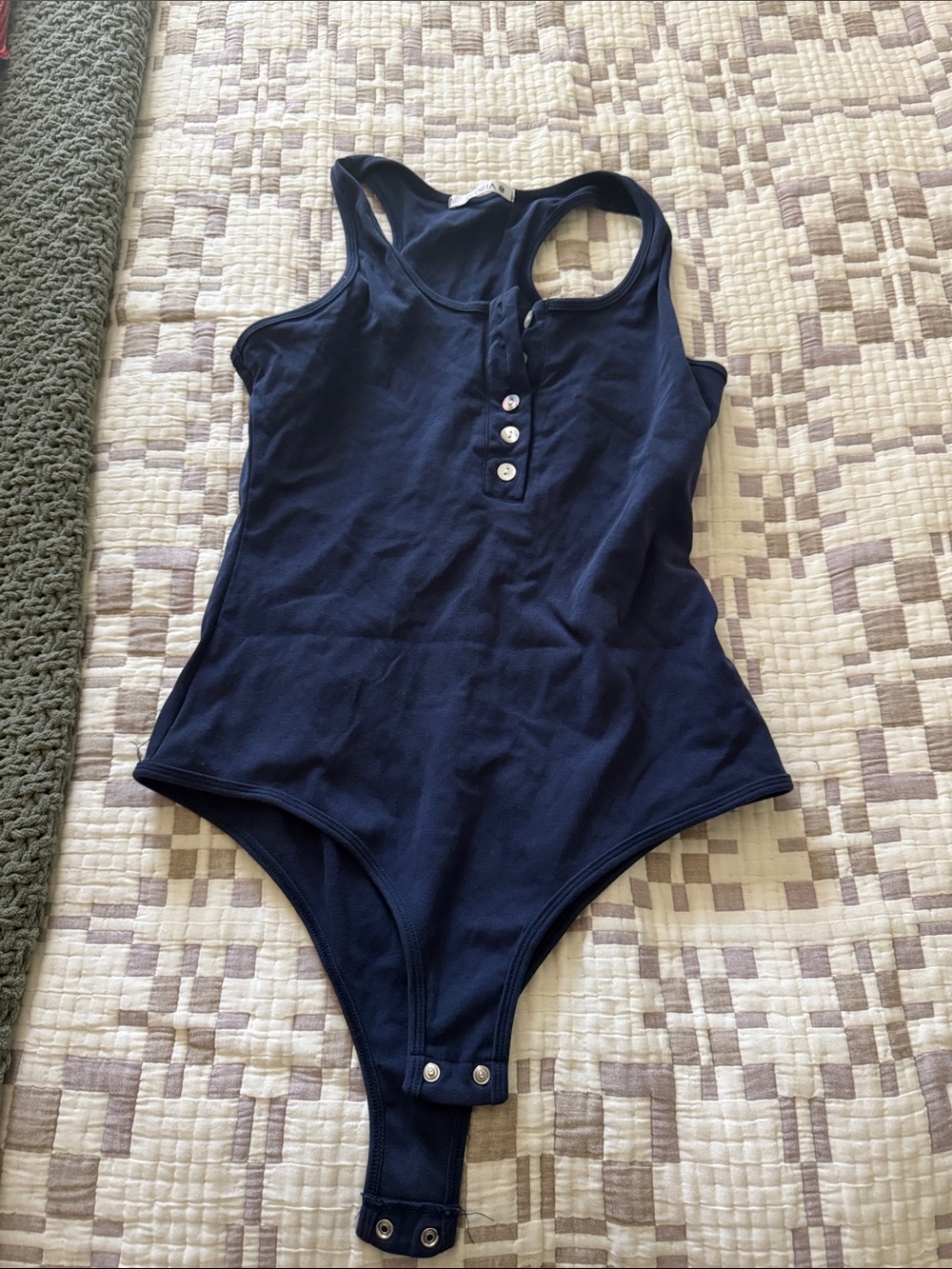 Amazon Navy Blue Women's Ribbed Tank Bodysuit with Button Front